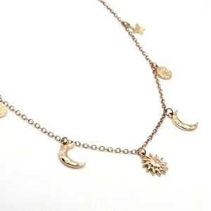 Gold Tone Chain with Celestial Charms Sun Moon Stars 30" with 8"‎ Extender PLT
